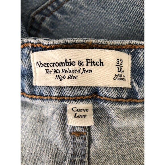 Abercrombie Fitch The 90’s Relaxed  Jean High Rise Curve Love 33X16R Raw Hem NWT - Picture 7 of 8